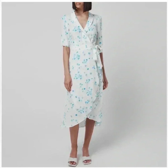 NWT Ganni Printed Crepe Wrap Dress Size 0 - Picture 1 of 16